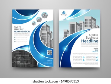 Business abstract vector template for Brochure, AnnualReport, Magazine, Poster, Corporate Presentation, Portfolio, Flyer, infographic with blue and white color size A4, Front and back. Vector