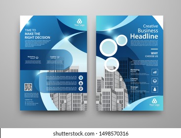 Business abstract vector template for Brochure, AnnualReport, Magazine, Poster, Corporate Presentation, Portfolio, Flyer, infographic with blue and white color size A4, Front and back. Vector