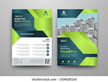 Business abstract vector template for Brochure, AnnualReport, Magazine, Poster, Corporate Presentation, Portfolio, Flyer, infographic with green and blue color size A4, Front and back. Vector