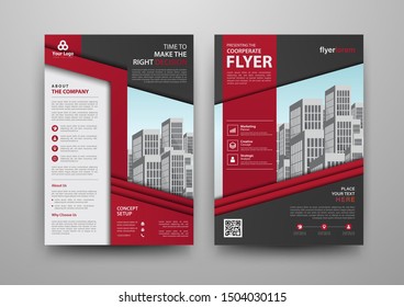 Business abstract vector template for Brochure, AnnualReport, Magazine, Poster, Corporate Presentation, Portfolio, Flyer, infographic with red and black color size A4, Front and back. Vector
