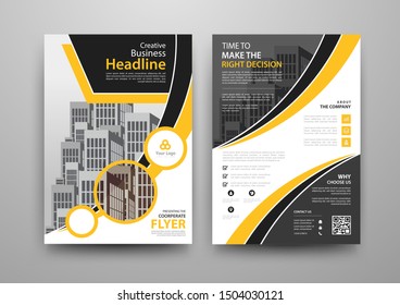 Business abstract vector template for Brochure, AnnualReport, Magazine, Poster, Corporate Presentation, Portfolio, Flyer, infographic with yellow and black color size A4, Front and back. Vector