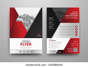 Business abstract vector template for Brochure, AnnualReport, Magazine, Poster, Corporate Presentation, Portfolio, Flyer, infographic with red and black color size A4, Front and back. Vector