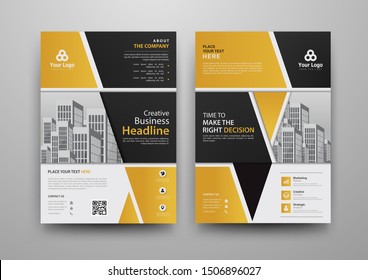 Business abstract vector template for Brochure, Annual Report, Magazine, Poster, Corporate Presentation, Portfolio, Flyer, Market, infographic with yellow and black color size A4, Front and back.