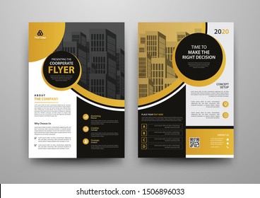 Business abstract vector template for Brochure, Annual Report, Magazine, Poster, Corporate Presentation, Portfolio, Flyer, Market, infographic with yellow and black color size A4, Front and back.