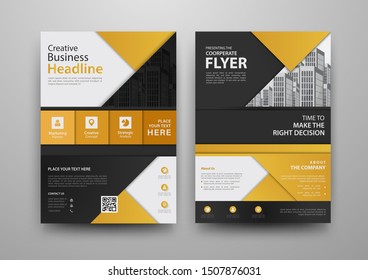 Business abstract vector template for Brochure, Annual Report, Magazine, Poster, Corporate Presentation, Portfolio, Flyer, Market, infographic with yellow and black color size A4, Front and back.