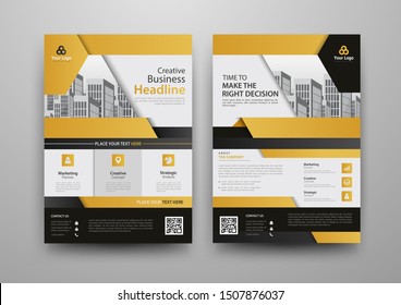 Business abstract vector template for Brochure, Annual Report, Magazine, Poster, Corporate Presentation, Portfolio, Flyer, Market, infographic with yellow and black color size A4, Front and back.