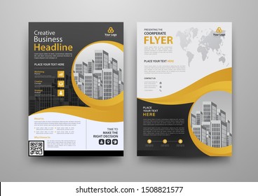 Business abstract vector template for Brochure, Annual Report, Magazine, Poster, Corporate Presentation, Portfolio, Flyer, Market, infographic with yellow and black color size A4, Front and back.