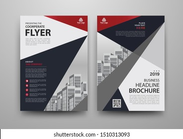 Business abstract vector template for Brochure, Annual Report, Magazine, Poster, Corporate Presentation, Portfolio, Flyer, infographic with red and black color size A4, Front and back. Vector
