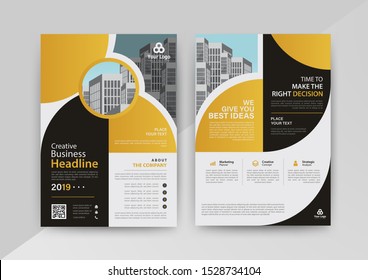 Plantilla de vector abstracto de negocio para Folleto, Informe Anual, Revista, Afiche, Presentación Corporativa, Cartera, Volante, infografía de color amarillo y negro tamaño A4, Delantero y posterior. Vector