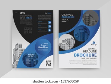 Business abstract vector template for Brochure, AnnualReport, Magazine, Poster, Corporate Presentation, Portfolio, Flyer, infographic with blue and black color size A4, Front and back. Vector