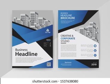 Business abstract vector template for Brochure, AnnualReport, Magazine, Poster, Corporate Presentation, Portfolio, Flyer, infographic with blue and black color size A4, Front and back. Vector