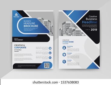 Business abstract vector template for Brochure, AnnualReport, Magazine, Poster, Corporate Presentation, Portfolio, Flyer, infographic with blue and black color size A4, Front and back. Vector