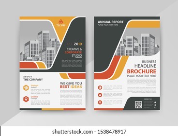 Business abstract vector template for Brochure, AnnualReport, Magazine, Poster, Corporate Presentation, Portfolio, Flyer, infographic with Yellow and Red color size A4, Front and back. Vector