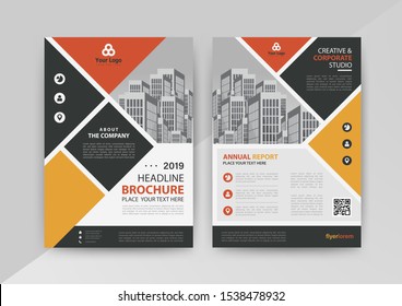 Business abstract vector template for Brochure, AnnualReport, Magazine, Poster, Corporate Presentation, Portfolio, Flyer, infographic with Yellow and Red color size A4, Front and back. Vector