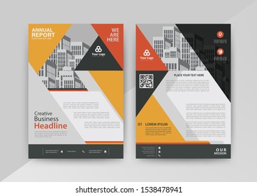 Business abstract vector template for Brochure, AnnualReport, Magazine, Poster, Corporate Presentation, Portfolio, Flyer, infographic with Yellow and Red color size A4, Front and back. Vector