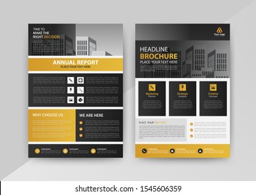 Business abstract vector template for Brochure, AnnualReport, Magazine, Poster, Corporate Presentation, Portfolio, Flyer, infographic with yellow and black color size A4, Front and back. Vector