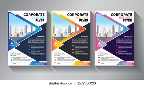 Business abstract vector template. Brochure design, cover modern layout, annual report, poster, flyer in A4 with colorful triangles, geometric shapes for tech, science, market with light background