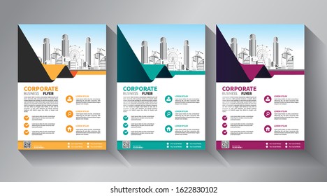 Business abstract vector template. Brochure design, cover modern layout, annual report, poster, flyer in A4 with colorful triangles, geometric shapes for tech, science, market with light background