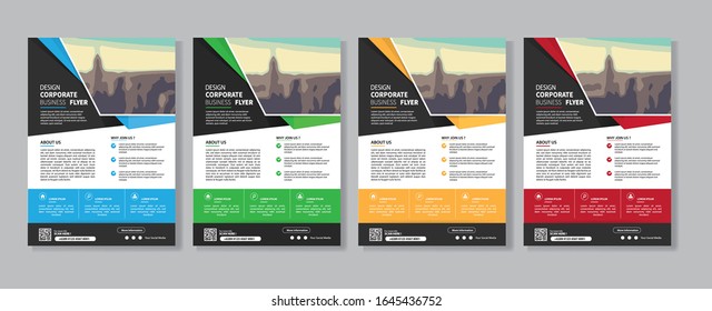 Plantilla vectorial abstracta del negocio. Diseño de folleto, diseño moderno de portada, informe anual, afiche, volante en A4 con triángulos coloridos, formas geométricas para tecnología, ciencia, mercado con fondo claro