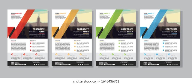 Plantilla vectorial abstracta del negocio. Diseño de folleto, diseño moderno de portada, informe anual, afiche, volante en A4 con triángulos coloridos, formas geométricas para tecnología, ciencia, mercado con fondo claro