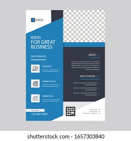 Abstrakte Vektorillustration für Unternehmen. Broschüren-Design, modernes Layout, Geschäftsbericht, Poster, Flyer in A4 mit bunten Dreiecken, geometrische Formen für Technik, Wissenschaft, Markt mit hellem Hintergrund