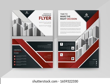 Business abstract vector template for Brochure, AnnualReport, Magazine, Poster, Corporate Presentation, Portfolio, Flyer, infographic with red and black color size A4, Front and back. Vector