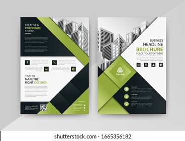 Business abstract vector template for Brochure, AnnualReport, Magazine, Poster, Corporate Presentation, Portfolio, Flyer, Market, infographic with green and black color size A4, Front and back.