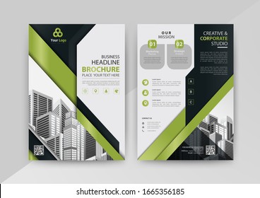 Business abstract vector template for Brochure, AnnualReport, Magazine, Poster, Corporate Presentation, Portfolio, Flyer, Market, infographic with green and black color size A4, Front and back.