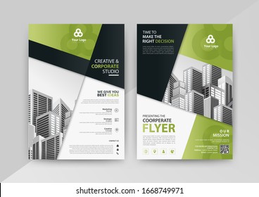 Plantilla de vector abstracto de negocio para Folleto, Informe Anual, Revista, Afiche, Presentación Corporativa, Cartera, Volante, Mercado, infografía de color verde y negro tamaño A4, Delantero y posterior.