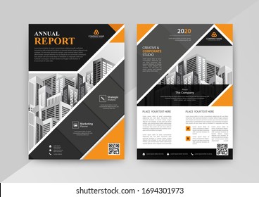 Business abstract vector template for Brochure, AnnualReport, Magazine, Poster, Corporate Presentation, Portfolio, Flyer, infographic with yellow and black color size A4, Front and back. Vector