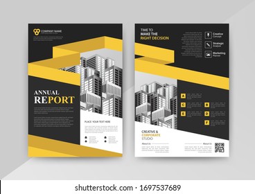 Business abstract vector template for Brochure, AnnualReport, Magazine, Poster, Corporate Presentation, Portfolio, Flyer, infographic with yellow and black color size A4, Front and back. Vector