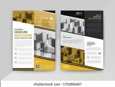 Business abstract vector template for Brochure, AnnualReport, Magazine, Poster, Corporate Presentation, Portfolio, Flyer, infographic with yellow and black color size A4, Front and back. Vector