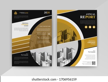 Plantilla de vector abstracto de negocio para Folleto, Informe Anual, Revista, Afiche, Presentación Corporativa, Cartera, Volante, infografía de color amarillo y negro tamaño A4, Delantero y posterior. Vector