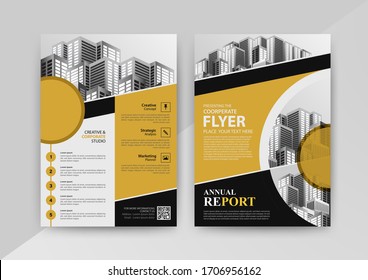 Business abstract vector template for Brochure, AnnualReport, Magazine, Poster, Corporate Presentation, Portfolio, Flyer, infographic with yellow and black color size A4, Front and back. Vector