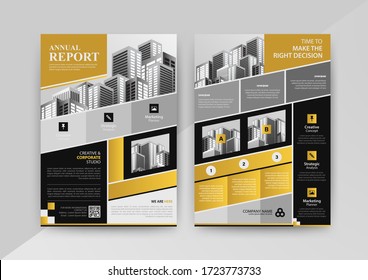 Business abstract vector template for Brochure, AnnualReport, Magazine, Poster, Corporate Presentation, Portfolio, Flyer, infographic with yellow and black color size A4, Front and back. Vector