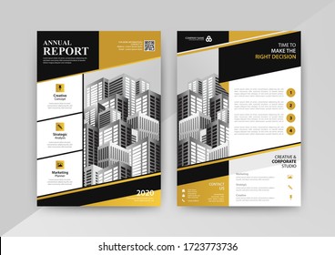 Business abstract vector template for Brochure, AnnualReport, Magazine, Poster, Corporate Presentation, Portfolio, Flyer, infographic with yellow and black color size A4, Front and back. Vector