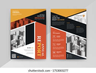 Business abstract vector template for Brochure, AnnualReport, Magazine, Poster, Corporate Presentation, Portfolio, Flyer, infographic with Yellow and Red color size A4, Front and back. Vector