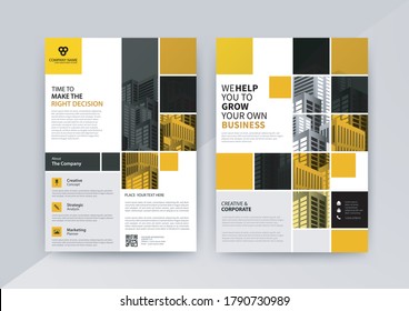 Business abstract vector template for Brochure, AnnualReport, Magazine, Poster, Corporate Presentation, Portfolio, Flyer, infographic with Yellow color size A4, Front and back. Vector