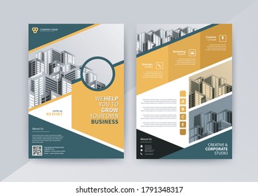 Business abstract vector template for Brochure, AnnualReport, Magazine, Poster, Corporate Presentation, Portfolio, Flyer, infographic with Yellow color size A4, Front and back. Vector