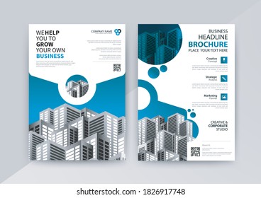 Business abstract vector template for Brochure, AnnualReport, Magazine, Poster, Corporate Presentation, Portfolio, Flyer, infographic with blue and white color size A4, Front and back. Vector