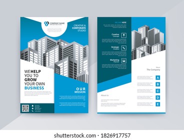 Business abstract vector template for Brochure, AnnualReport, Magazine, Poster, Corporate Presentation, Portfolio, Flyer, infographic with blue and white color size A4, Front and back. Vector