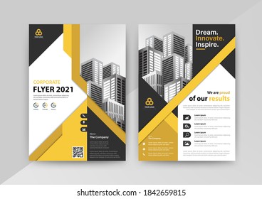 Business abstract vector template for Brochure, Annual Report, Magazine, Poster, Corporate Presentation, Portfolio, Flyer, Market, infographic with yellow and black color size A4, Front and back.