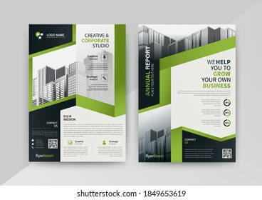 Business abstract vector template for Brochure, AnnualReport, Magazine, Poster, Corporate Presentation, Portfolio, Flyer, Market, infographic with green and black color size A4, Front and back.