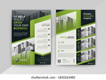 Business abstract vector template for Brochure, AnnualReport, Magazine, Poster, Corporate Presentation, Portfolio, Flyer, Market, infographic with green and black color size A4, Front and back.
