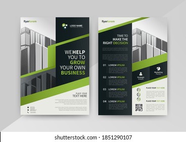 Business abstract vector template for Brochure, AnnualReport, Magazine, Poster, Corporate Presentation, Portfolio, Flyer, Market, infographic with green and black color size A4, Front and back.