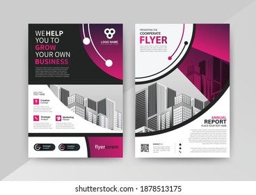 Business-abstrakte Vektorvorlage für Broschüre, AnnualReport, Magazine, Poster, Corporate Presentation, Portfolio, Flyer, Market, Infografik mit violetter und schwarzer Farbgröße A4, Front und Back.