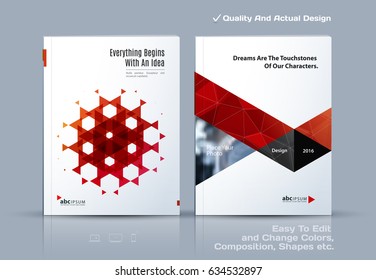 Business abstract vector template. Brochure design, cover modern layout, annual report, poster, flyer in A4 with red triangles, geometric shapes for tech, science, market with light background.