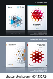 Business abstract vector template. Brochure design, cover modern layout, annual report, poster, flyer in A4 with colourful triangles, geometric shapes for tech, science, market with light background.