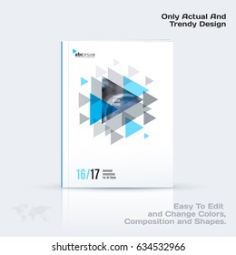 Business abstract vector template. Brochure design, cover modern layout, annual report, poster, flyer in A4 with grey triangles, geometric shapes for tech, science, market with light background.