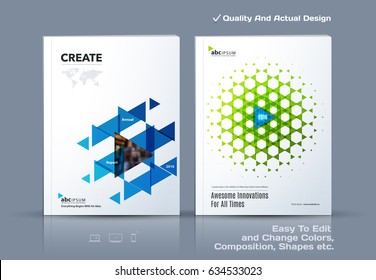 Business abstract vector template. Brochure design, cover modern layout, annual report, poster, flyer in A4 with blue triangles, geometric shapes for tech, science, market with light background.